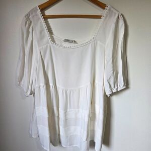 EUC RUSTTYDUSTTY WHITE SQUARE NECK BABYDOLL TIERED TOP SIZE 2XL/XXL